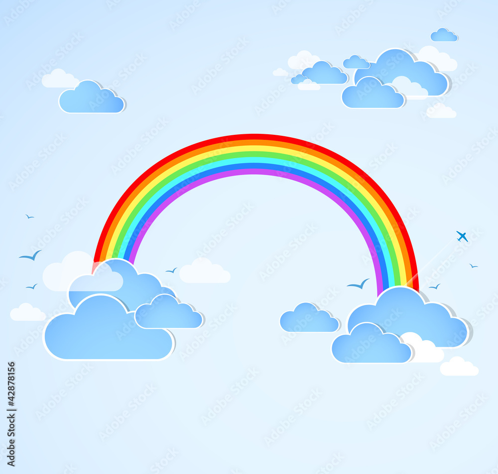 Sky background with rainbow. Vector