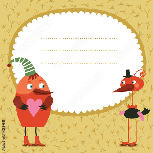 Cute greeting children card with birds