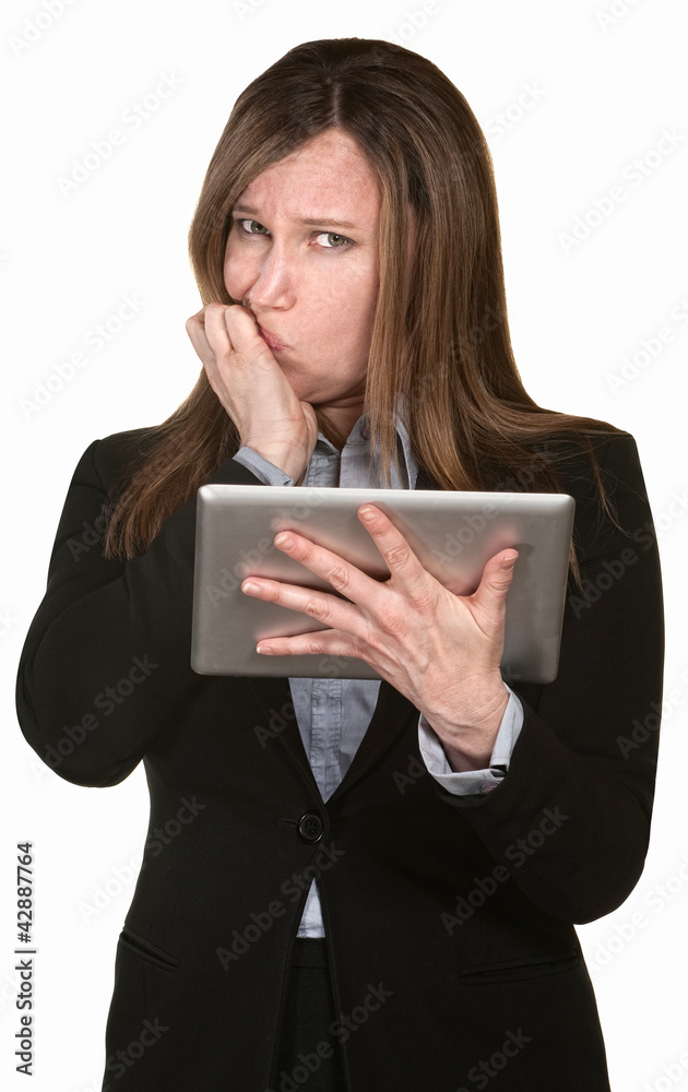 Confused Businesswoman Holds a Tablet Confused Businesswoman Holds a Tablet