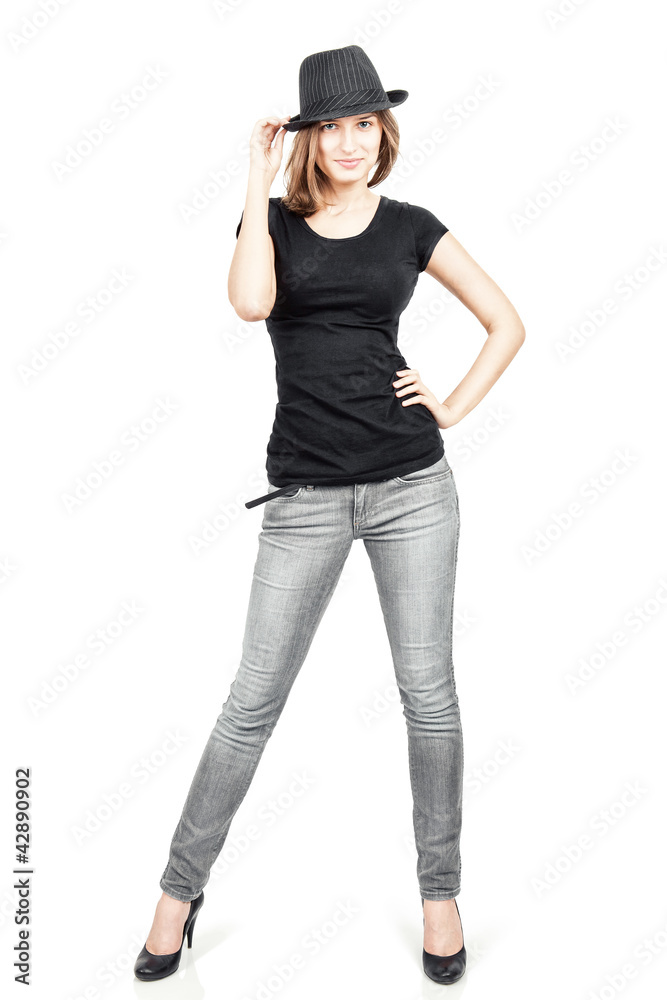 Fashion model against white background pose Fashion model against white background pose