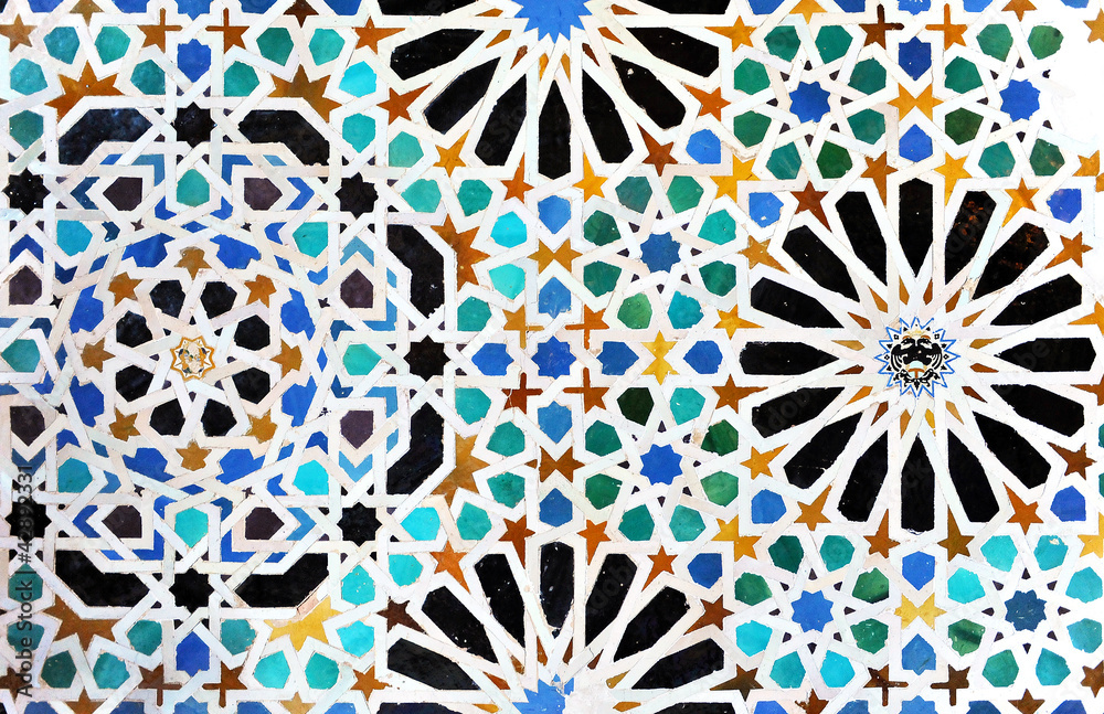 Alicatados, mosaicos, azulejos, Alhambra de Granada - obrazy, fototapety, plakaty 
