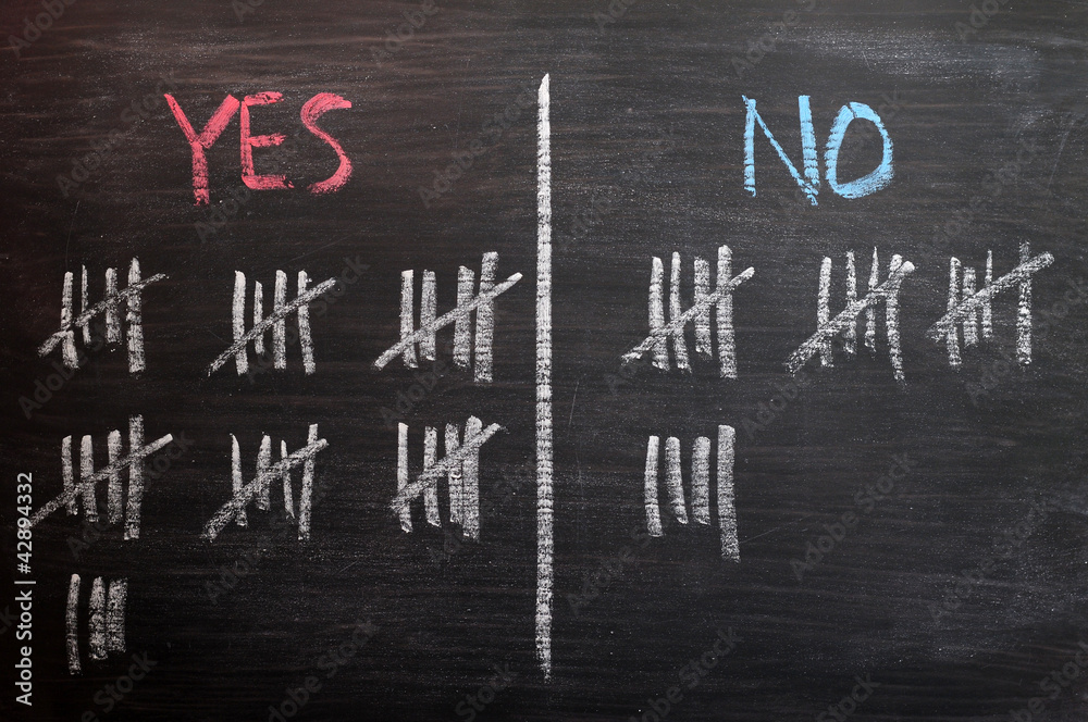 Obraz premium Counting Yes or No by tally on a blackboard