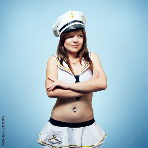 Pretty girl in a sailor suit shy © carrramba
