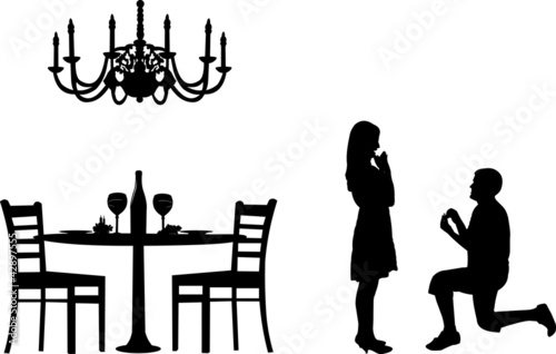 Romantic proposal in a restaurant silhouette