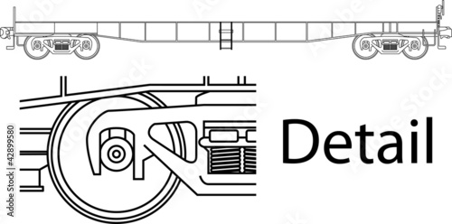 Vector high detailed flat car railway wagon - side view