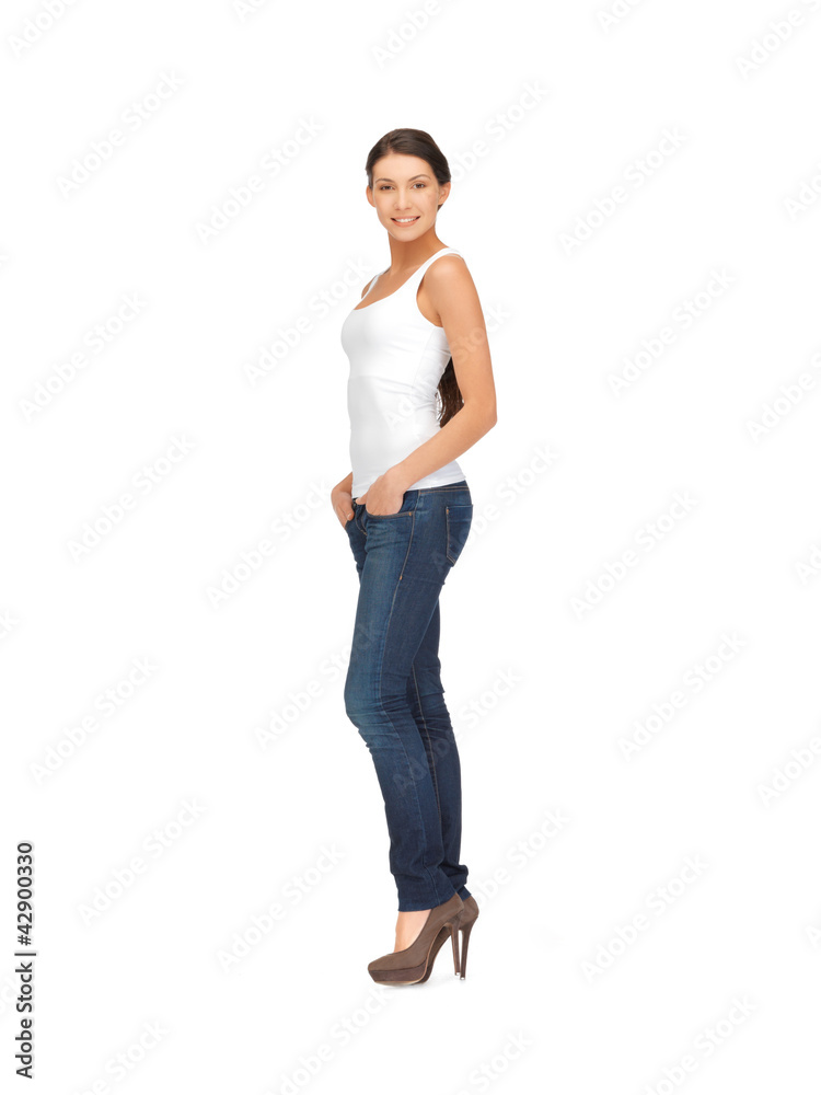 smiling teenage girl in blank white t-shirt smiling teenage girl in blank white t-shirt