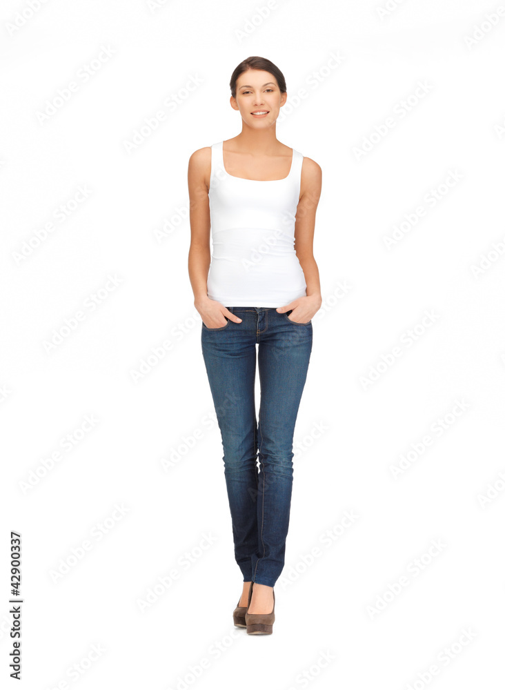 smiling teenage girl in blank white t-shirt smiling teenage girl in blank white t-shirt