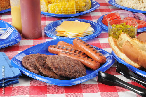 Summer picnic table loaded with food