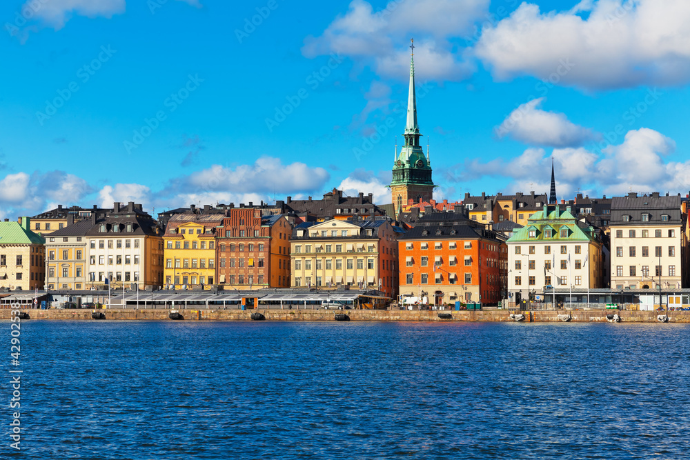 Scenery of the Old Town (Gamla Stan) pier in Stockholm, Sweden