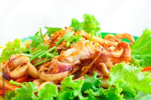 Fried cuttlefish with tamarind sauce and salad