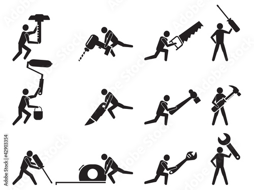 repairman with tools icons set