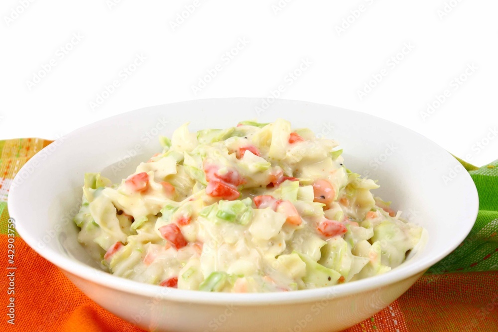 Summer Coleslaw Salad In A White Bowl Summer Coleslaw Salad In A White Bowl