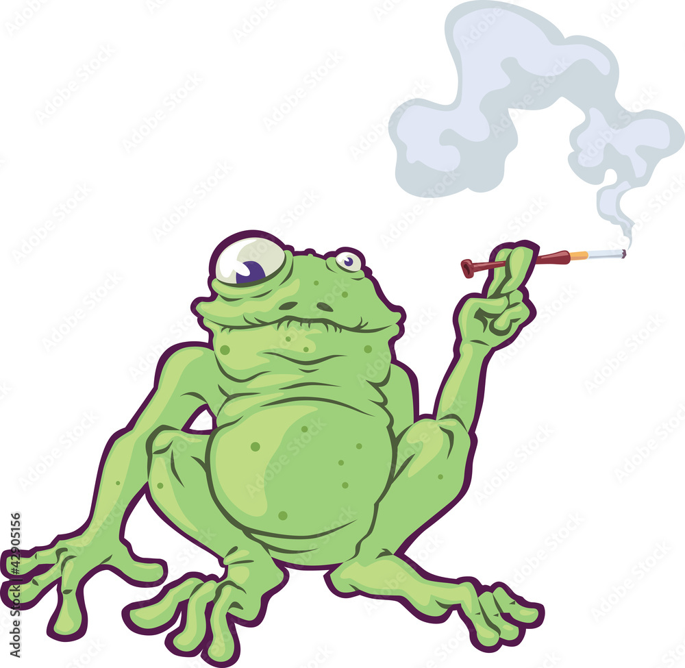 Obraz premium The fat frog is smoking the cigarette