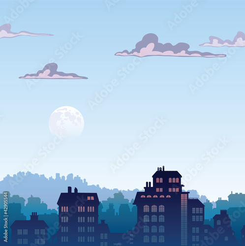 The perspective view of the big old city by early morning.
