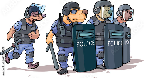 The cartoon dogs in the police uniform.