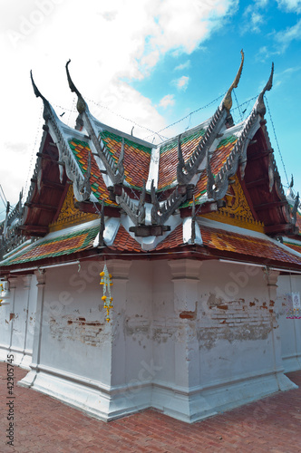 Roof at wat yai suwannaram (temple) thailand.Public art.