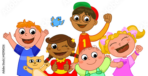 Gruppo di bambini felici e sorridenti, vettore