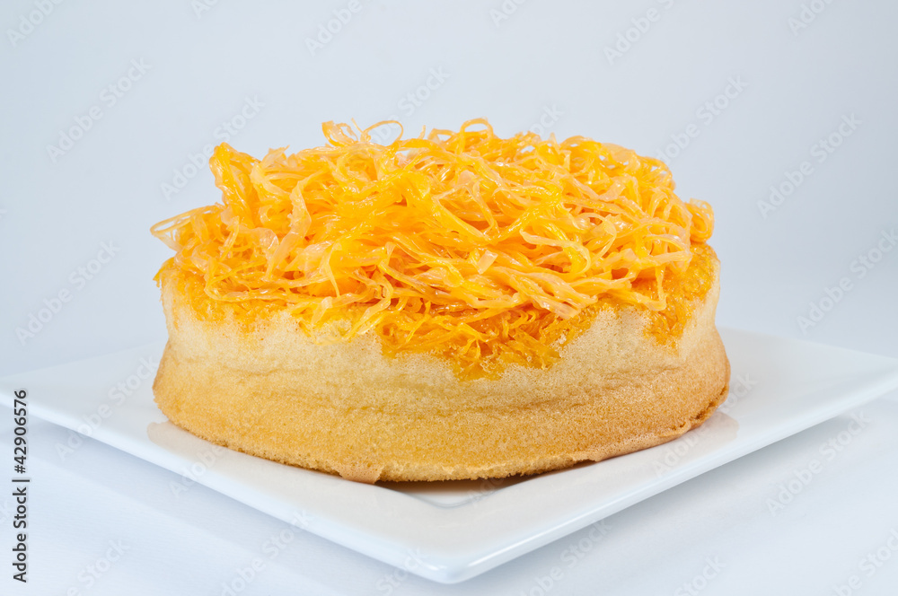 Thai cake desserts are sweet on a white plate. Thai cake desserts are sweet on a white plate.