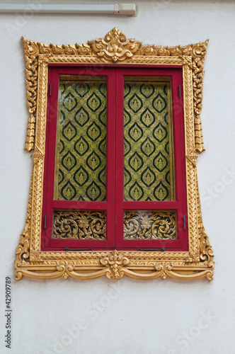 Traditional Thai style Window  on saket temple Bangkok Thailand 