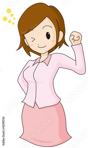 カジュアル　私服　女性　ガッツポーズ　イラスト　素材　ベクター