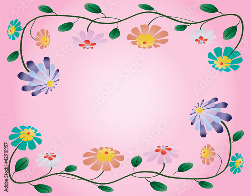 Elegant branches of beautiful flowers on pink background. Vector