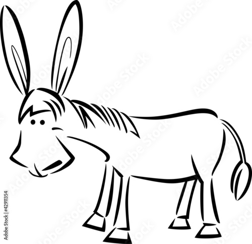 cartoon illustration of donkey for coloring