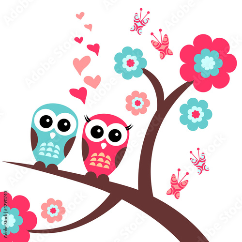 Pretty romantic card with owls