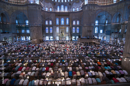 Muslim Friday prayer, blue mosque Turkey photo