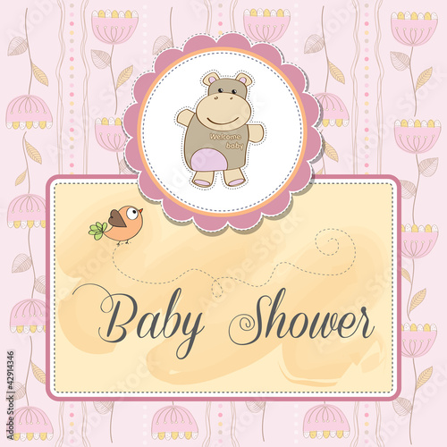 new baby girl announcement card with hippo