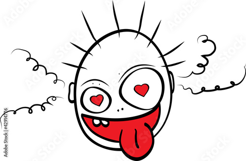 Funny face with steam from ears going crazy because of love