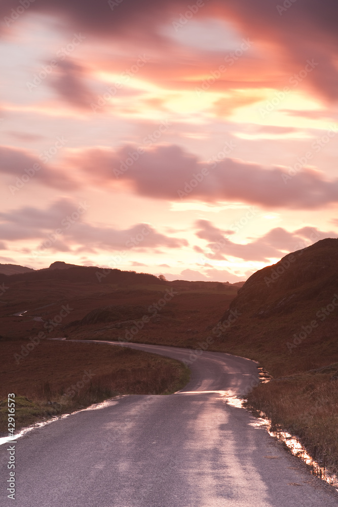 Old road near to Wast Water at sunset