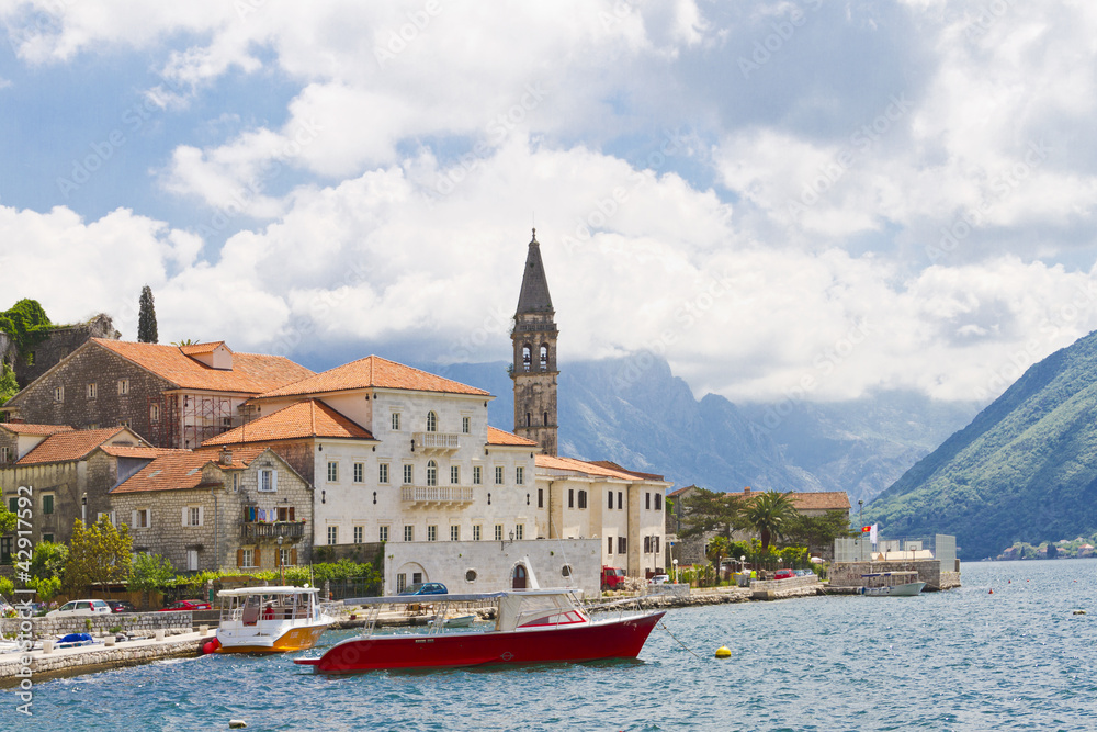 Fototapeta premium Beautiful landscape of Perast - historic town in Boka Kotor bay
