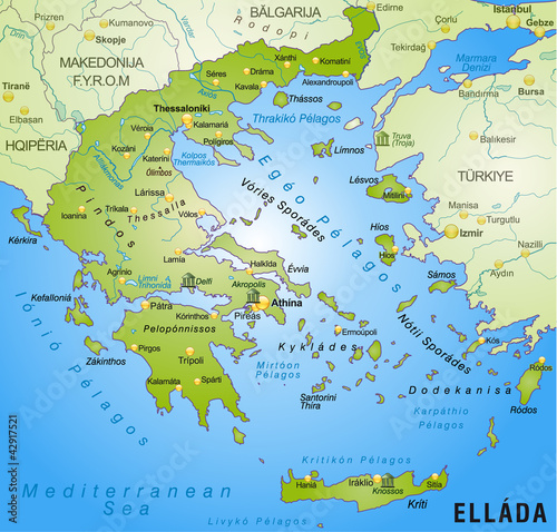 Umgebungskarte von Griechenland mit Hauptst  dten