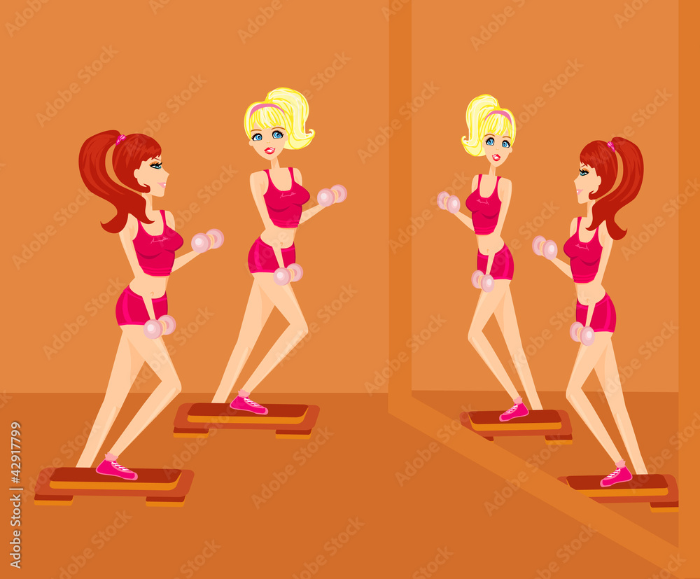 girls exercising with two dumbbell weights girls exercising with two dumbbell weights