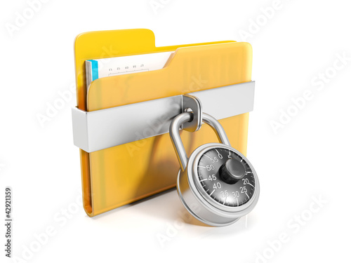 3d illustration: Big yellow folder with a combination lock mount photo