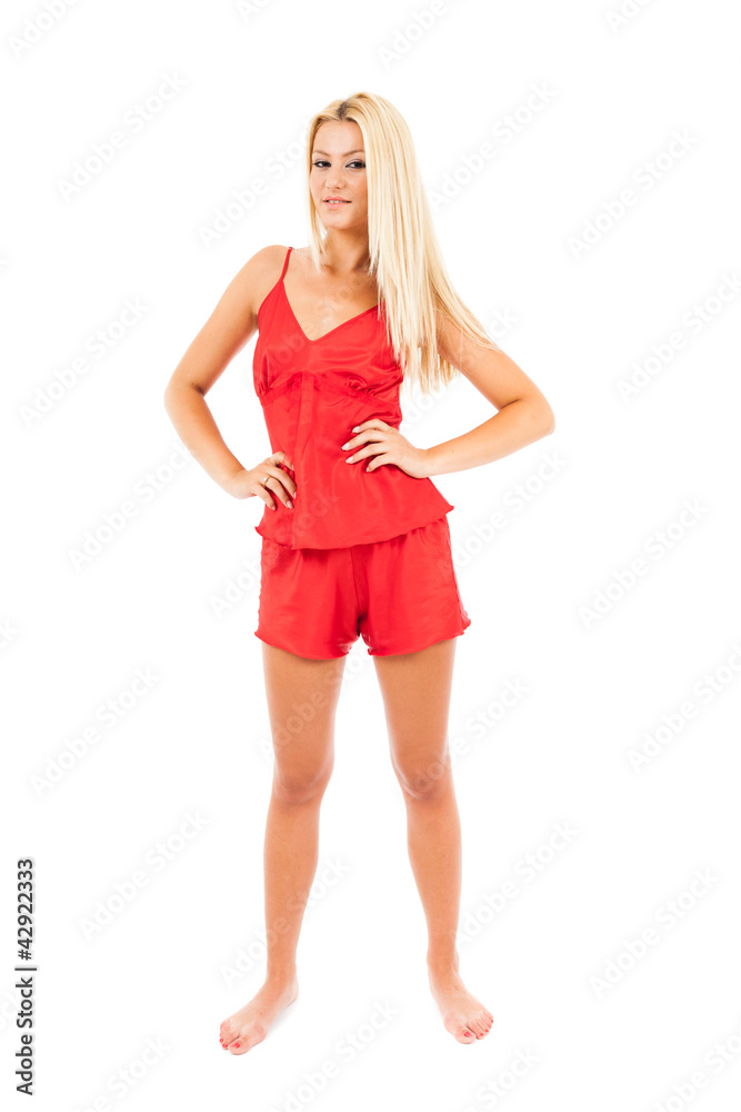 Woman in red pajamas Woman in red pajamas