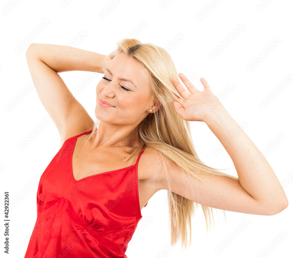 Fototapeta premium Woman in red pajamas