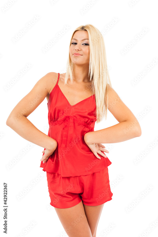 Woman in red pajamas Woman in red pajamas