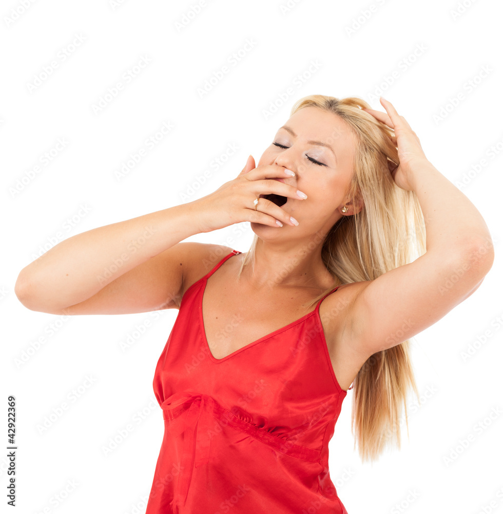 Woman in red pajamas Woman in red pajamas