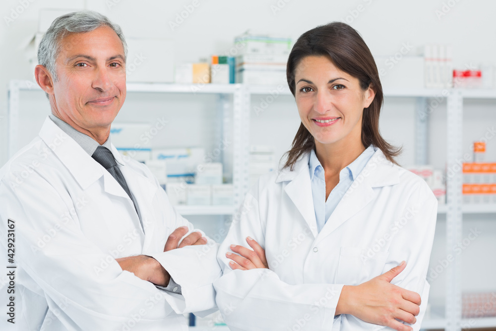 Pharmacists with their arms crossed Pharmacists with their arms crossed