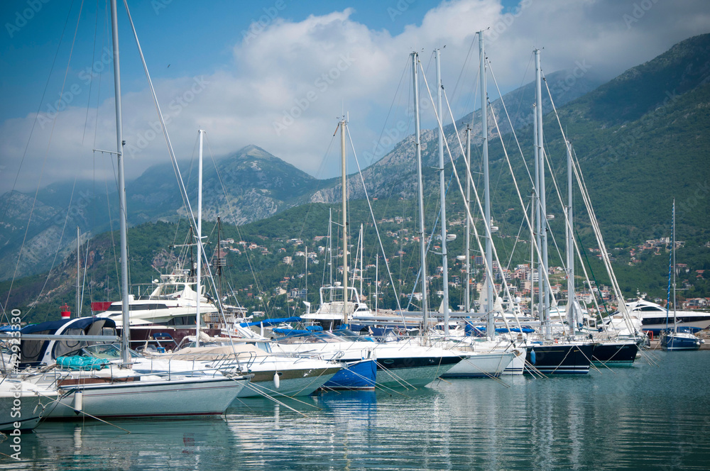 a sea port with luxury yachts