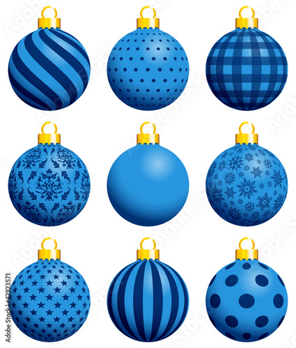 Set Of 9 Blue/Gold Christmas Balls Pattern