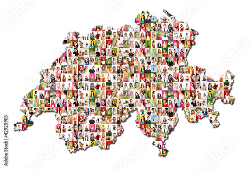 map of switzerland with a lot of people portraits