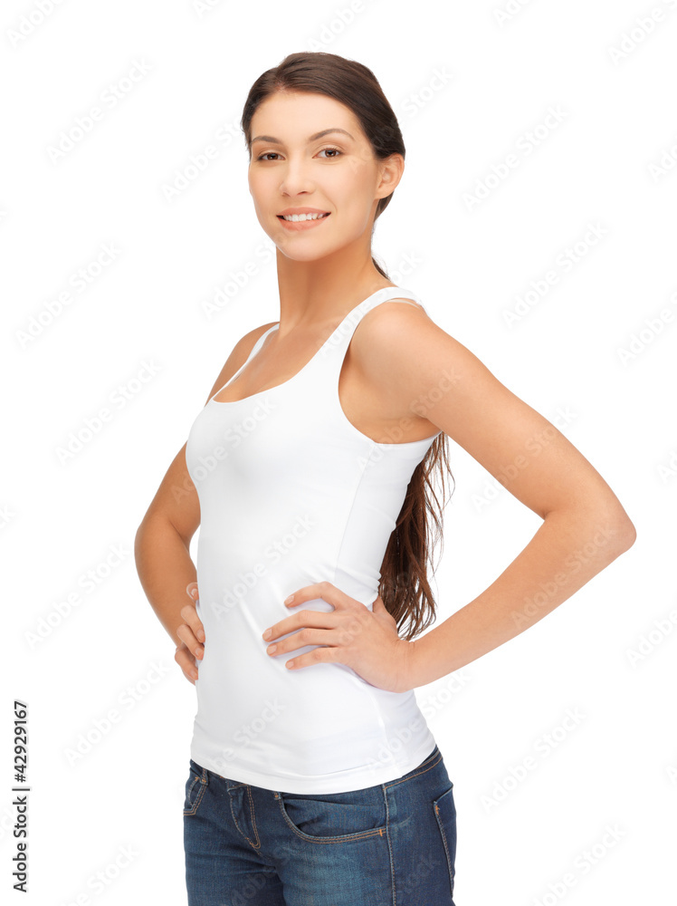 smiling teenage girl in blank white t-shirt smiling teenage girl in blank white t-shirt