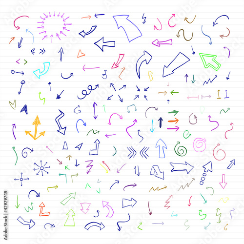 Vector set of colorful hand drawn arrows