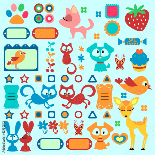 A set of cute decorative elements with animals