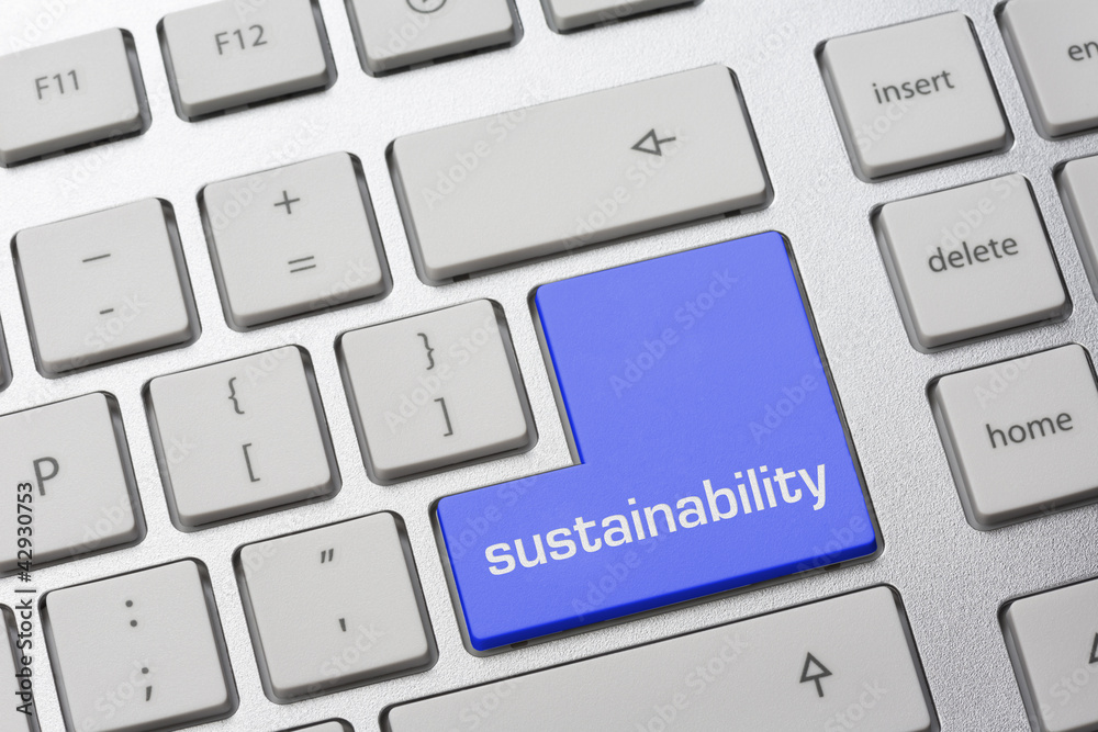 blaue Taste auf Tastatur: SUSTAINABILITY blaue Taste auf Tastatur: SUSTAINABILITY