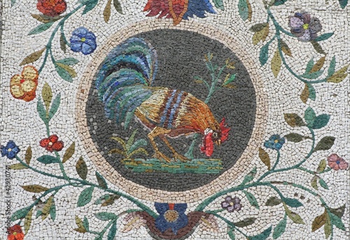 Cock mosaic - Vatican gardens, Rome, Vatican city photo