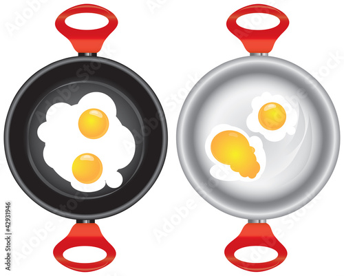 Set of saucepans with Scrambled eggs