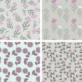 Light pastel seamless floral patterns set